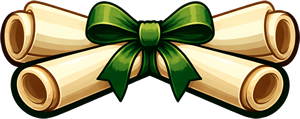 Crossed scrolls with green ribbon-300.fw